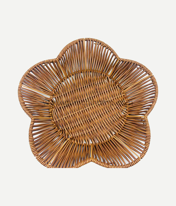 Rattan Basket With Five-Petal Flowers In Caramel Color