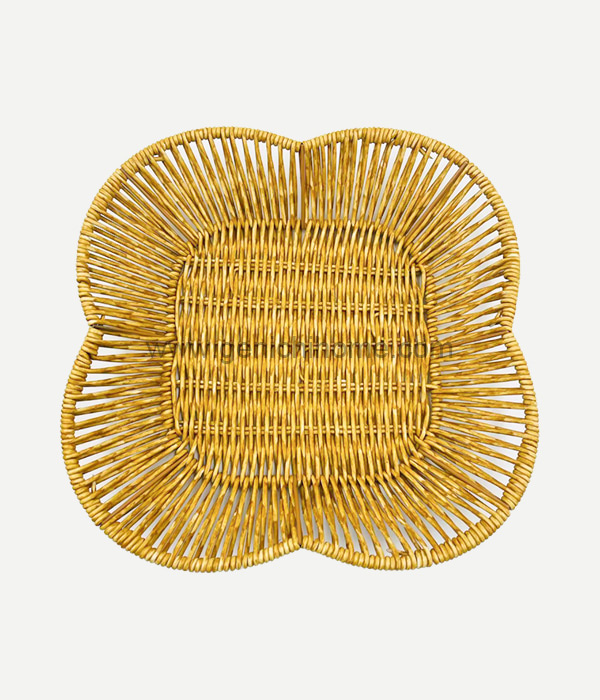 PP Rattan Basket With Five-Petal Flowers In Caramel Color