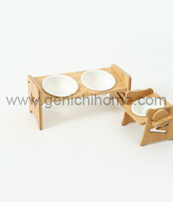 Bamboo pet bowl rack