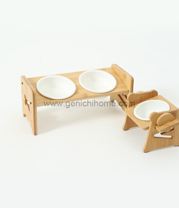 Bamboo pet bowl rack