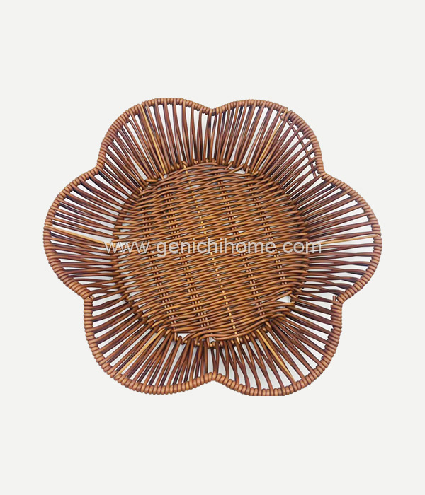 Rattan Basket With Five-Petal Flowers In Caramel Color